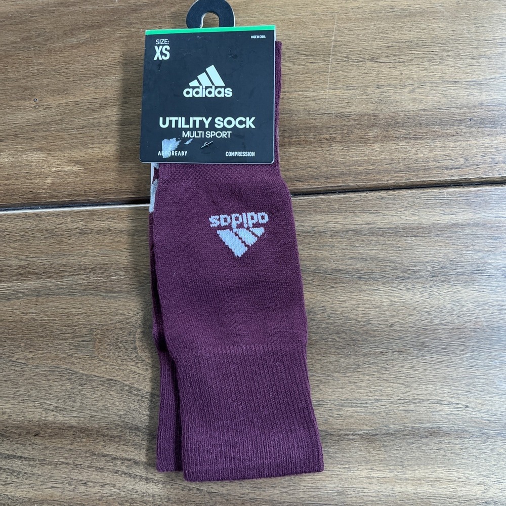 Adidas Kids Sport Socks Size XS 9C-1Y Maroon and Gray NWT Fast Shipping